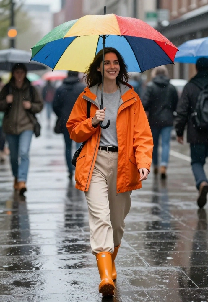 15 Rain Jacket Outfit Ideas for Women That Actually Look Cute - 11. Bright Colors for a Dismal Day 1