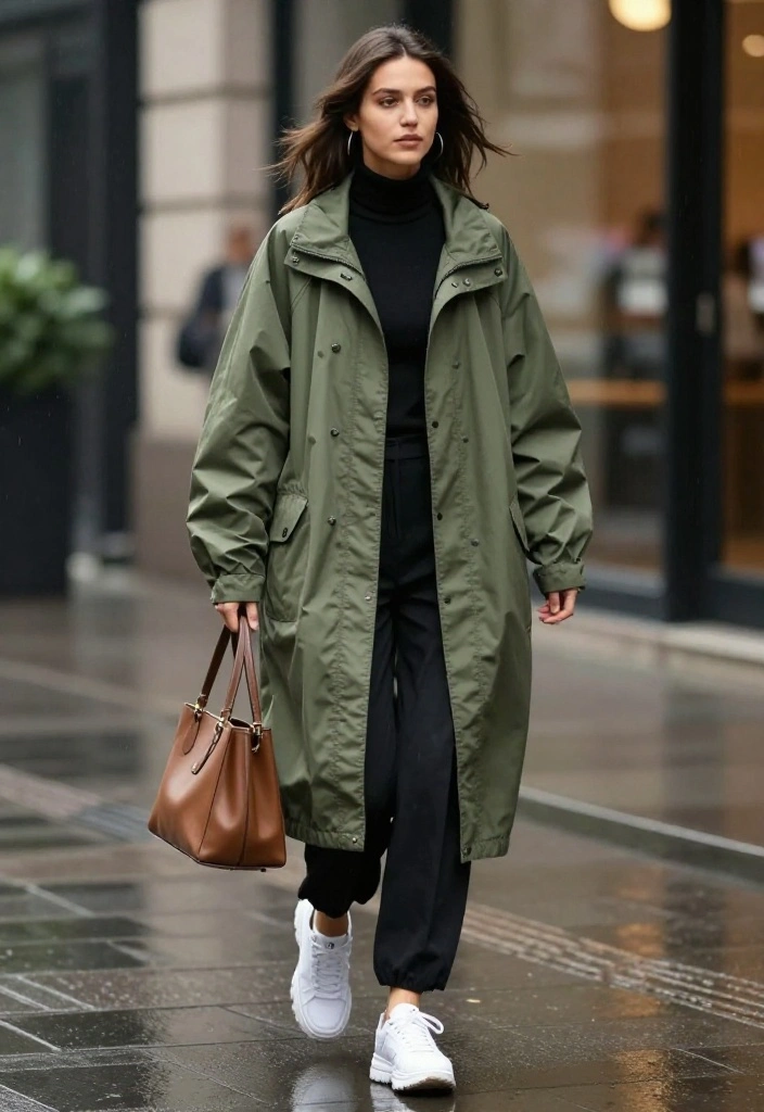 15 Rain Jacket Outfit Ideas for Women That Actually Look Cute - 12. Effortlessly Cool with Oversized Fits 1