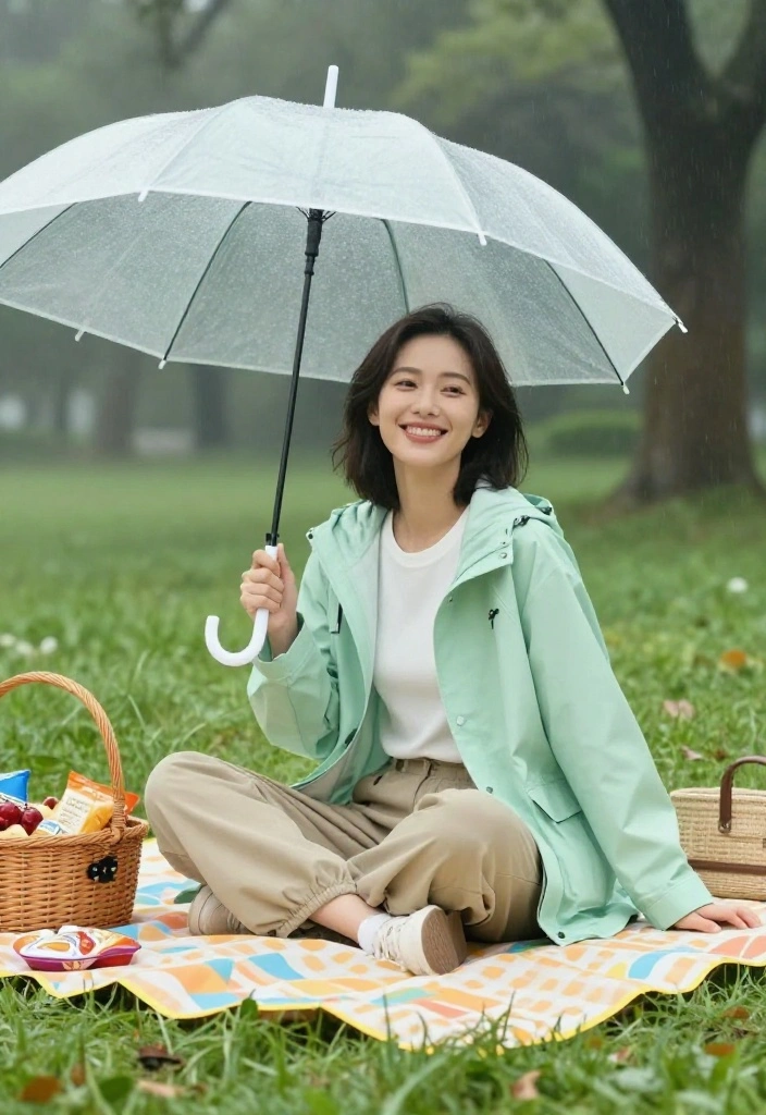 15 Rain Jacket Outfit Ideas for Women That Actually Look Cute - 15. The Ultimate Rainy-Day Picnic Outfit 1