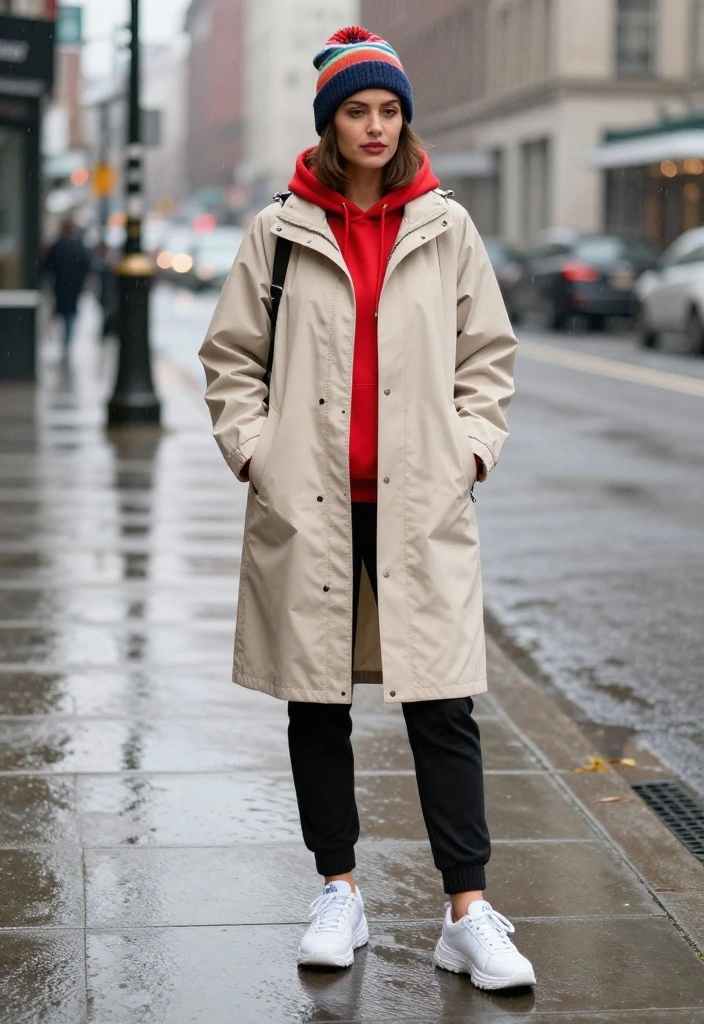 15 Rain Jacket Outfit Ideas for Women That Actually Look Cute - 2. Layered Look with a Hoodie 1