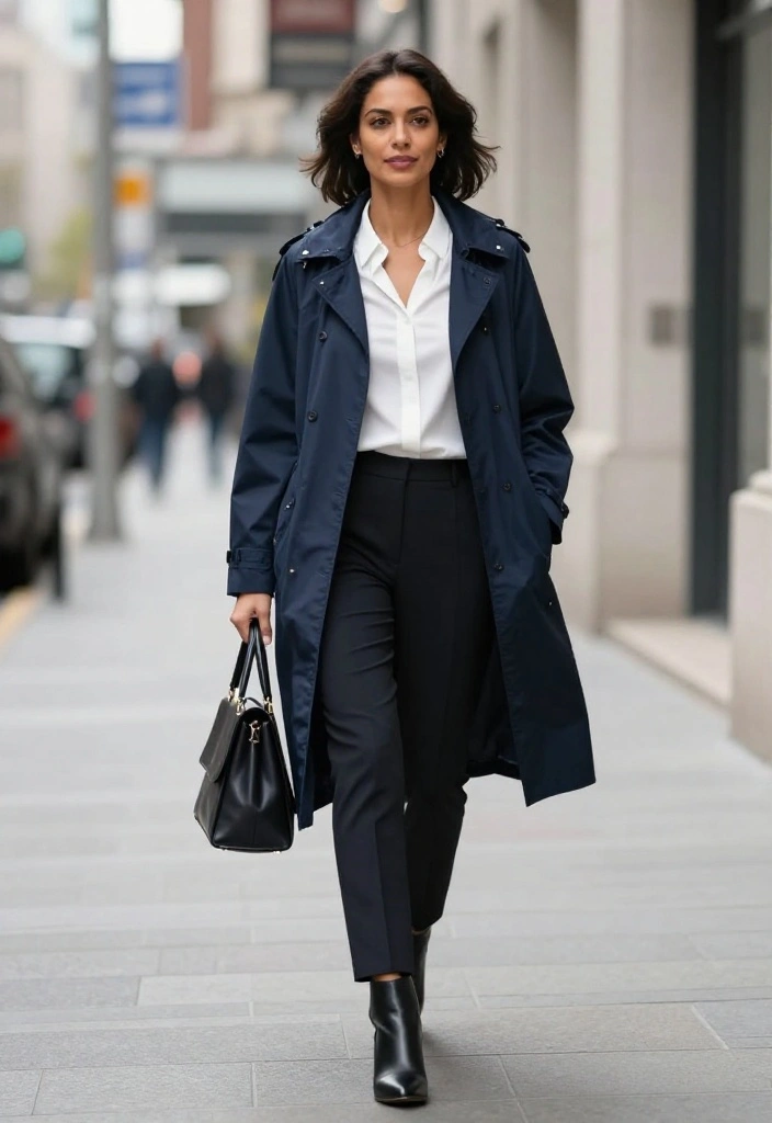 15 Rain Jacket Outfit Ideas for Women That Actually Look Cute - 7. Chic Business Casual 1