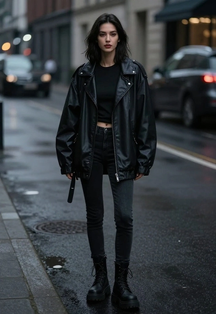 15 Rain Jacket Outfit Ideas for Women That Actually Look Cute - 9. Edgy Vibes with Leather 1