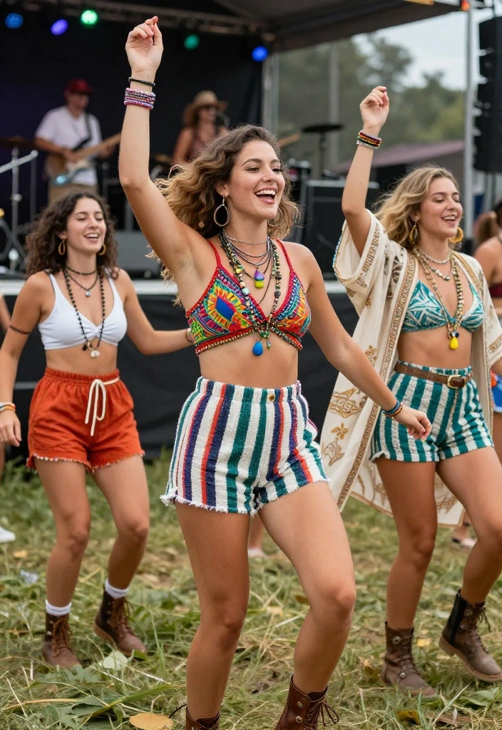 15 Striped Shorts Outfit Ideas for Women That Don't Add Width - 11. Festival Ready 1