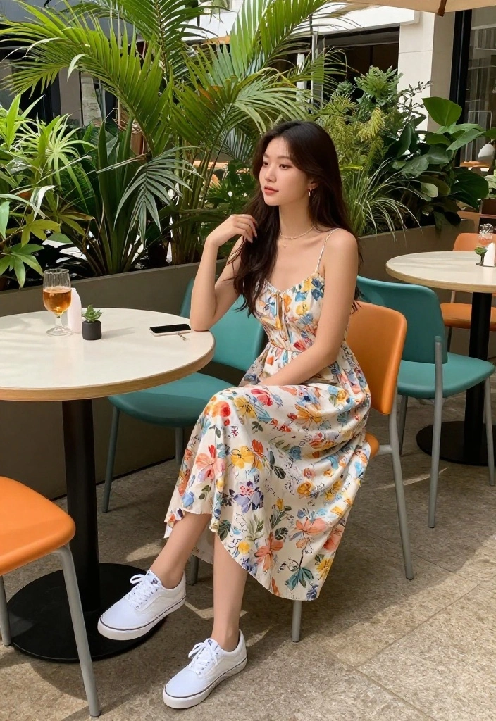 15 White Vans Outfit Ideas for Women That Dress Them Up or Down - 3. Flowy Dress with a Casual Twist 1