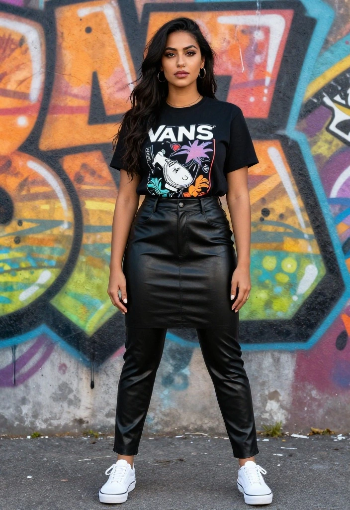 15 White Vans Outfit Ideas for Women That Dress Them Up or Down - 5. Edgy Leather & White Vans 1