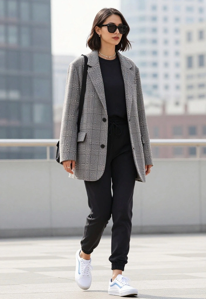 15 White Vans Outfit Ideas for Women That Dress Them Up or Down - 8. Stylish Oversized Blazer Look 1
