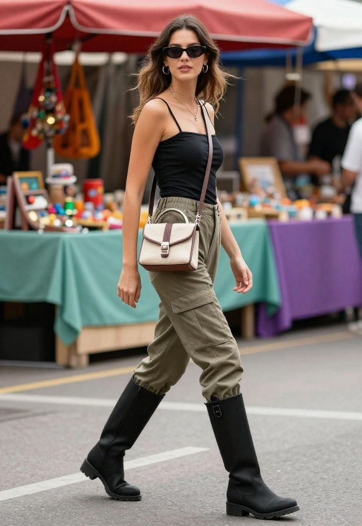 15 Women Outfit Botines Negras Cortas Ideas That Show Off - 13. Trendy Cargo Pants 1
