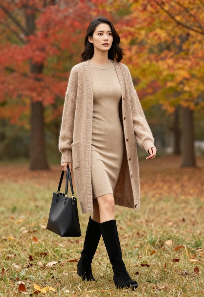 15 Women Outfit Botines Negras Cortas Ideas That Show Off - 15. Snug Cardigans Over Dresses 1